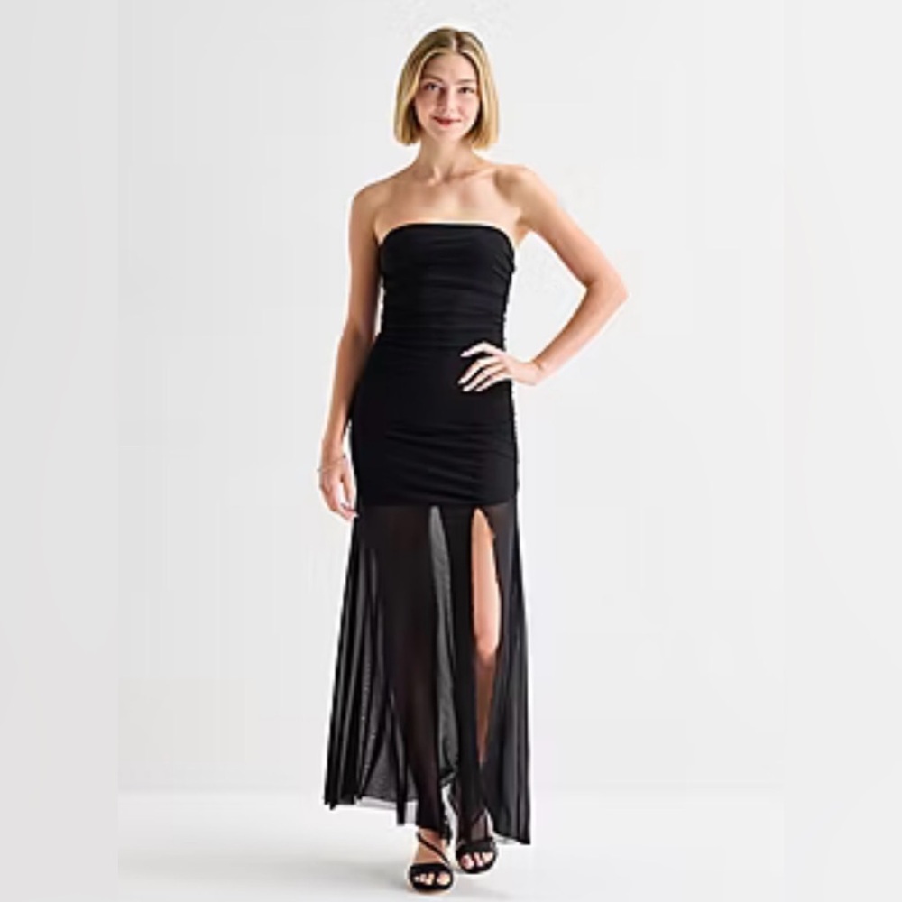 Forever 21 Black Strapless Sheer mini/Maxi Dress High Slit NWT size M